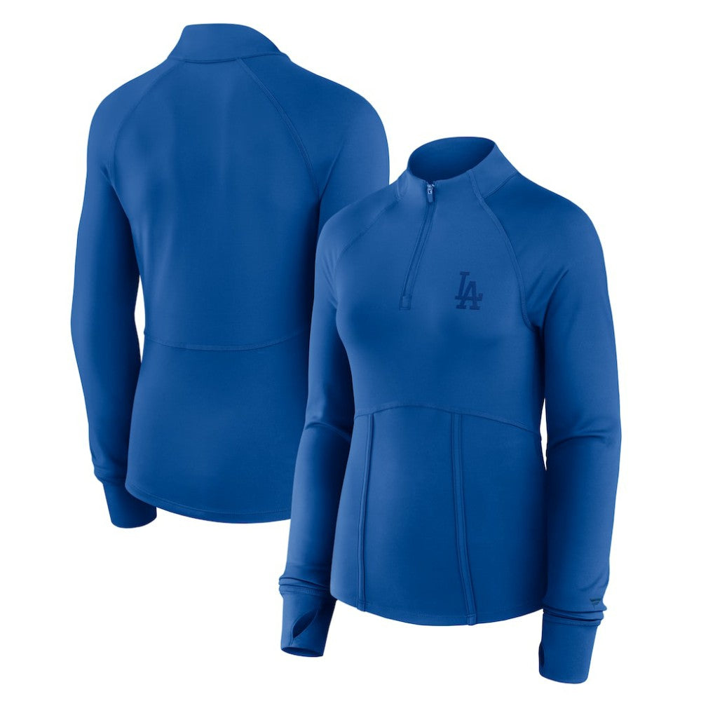 Royal Los Angeles Dodgers Fanatics Women's Elements Raglan Tri-Blend Quarter-Zip Top