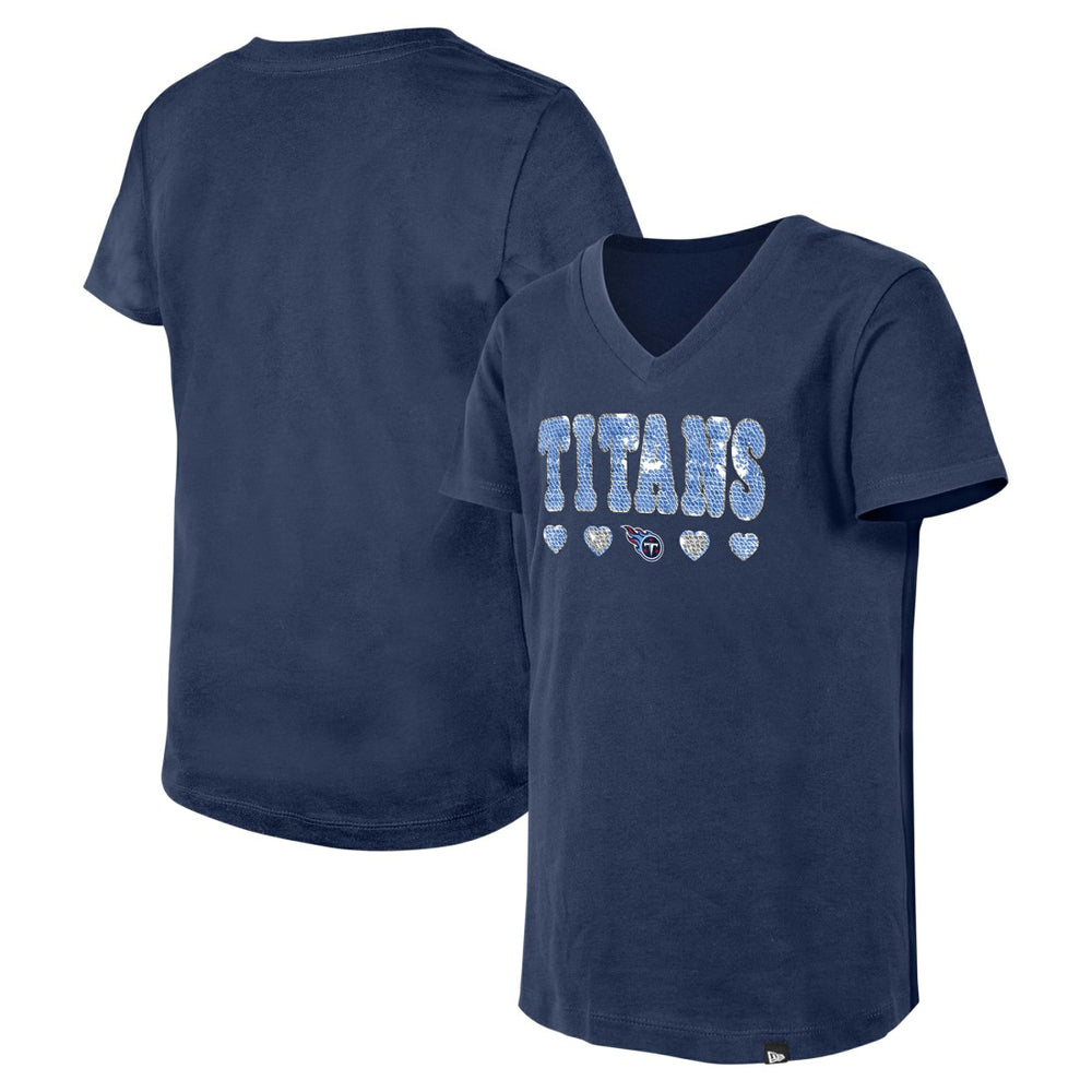 Girls Youth Flip Sequin V-Neck T-Shirt - Tennessee Titans T-shirts