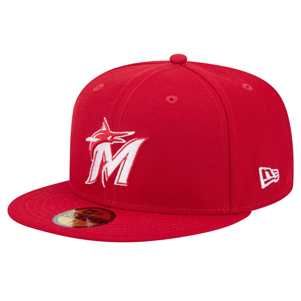 Red Miami Marlins New Era White Logo 59FIFTY Fitted Hat