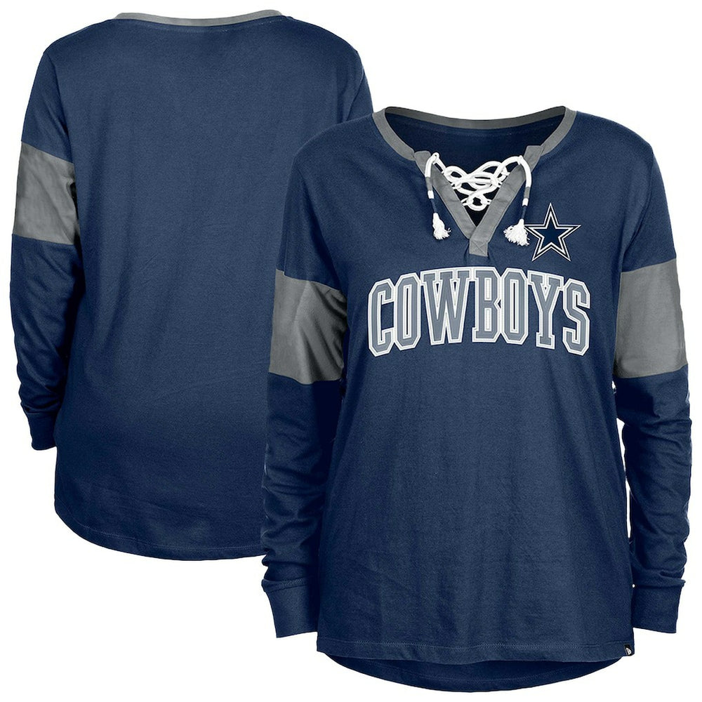 Women's Lace-Up Notch-Neck Long Sleeve T-Shirt - Dallas Cowboys T-shirts