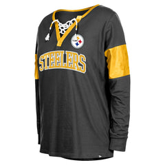Women's Lace-Up Notch-Neck Long Sleeve T-Shirt - Pittsburgh Steelers T-shirts