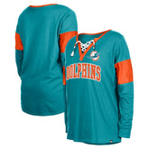 Women's Lace-Up Notch-Neck Long Sleeve T-Shirt - Miami Dolphins T-shirts