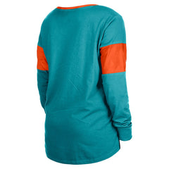 Women's Lace-Up Notch-Neck Long Sleeve T-Shirt - Miami Dolphins T-shirts