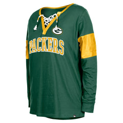 Women's Lace-Up Notch-Neck Long Sleeve T-Shirt - Green Bay Packers T-shirts