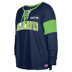 Women's Plus Size Lace-Up Notch Neck Long Sleeve T-Shirt - Seattle Seahawks T-shirts