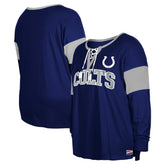 Women's Plus Size Lace-Up Notch Neck Long Sleeve T-Shirt - Indianapolis Colts T-shirts