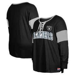Women's Plus Size Lace-Up Notch Neck Long Sleeve T-Shirt - Las Vegas Raiders T-shirts