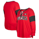 Women's Plus Size Lace-Up Notch Neck Long Sleeve T-Shirt - San Francisco 49ers T-shirts