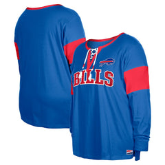 Women's Plus Size Lace-Up Notch Neck Long Sleeve T-Shirt - Buffalo Bills T-shirts
