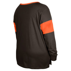 Women's Plus Size Lace-Up Notch Neck Long Sleeve T-Shirt - Cleveland Browns T-shirts