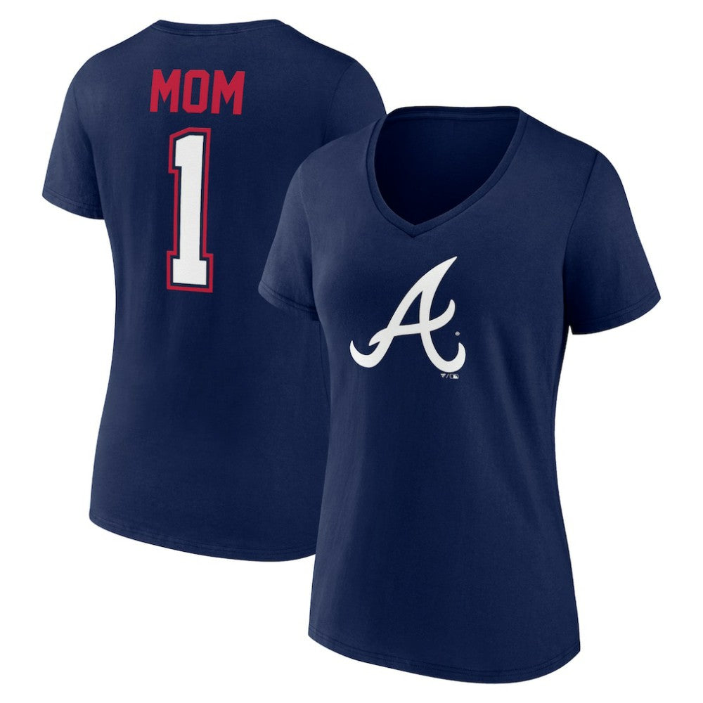 Navy Atlanta Braves Fanatics Women's Plus Size Mother's Day #1 Mom V-Neck T-Shirt