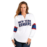 NHL New York Rangers G-III 4Her by Carl Banks Women's Goal Zone Long Sleeve Lace-Up Hoodie T-Shirt
