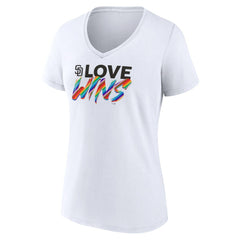 White San Diego Padres Women's Love Wins V-Neck T-Shirt