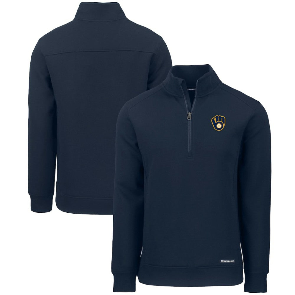 Navy Milwaukee Brewers Cutter & Buck Roam Eco Recycled Quarter-Zip Pullover