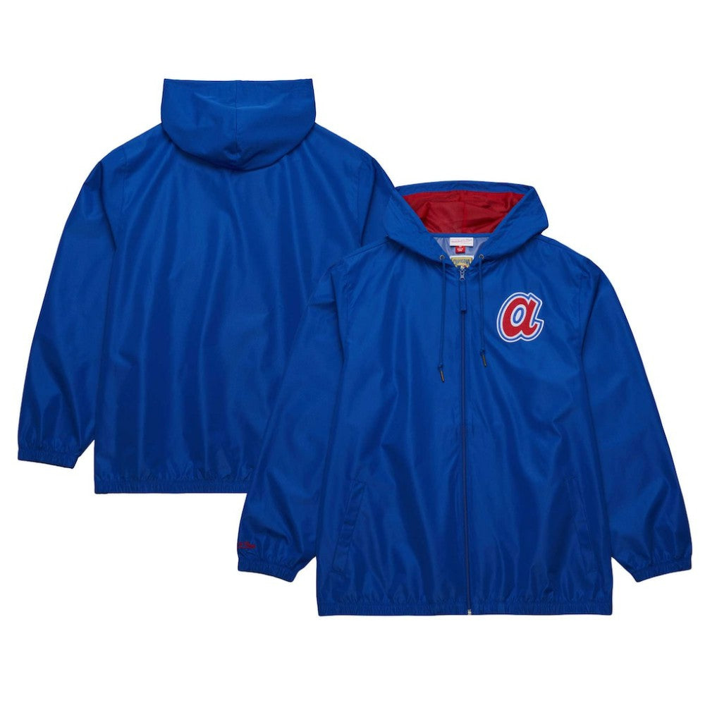 Royal Atlanta Braves Mitchell & Ness Cooperstown Collection Vintage Logo Full-Zip Hoodie Windbreaker Jacket