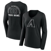Black Arizona Diamondbacks Women's Monochrome Personalized Name & Number Long Sleeve V-Neck T-Shirt