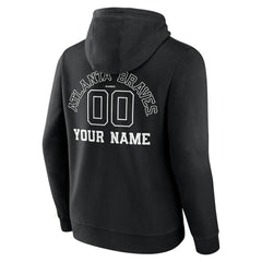 Black Atlanta Braves Monochrome Personalized Name & Number Pullover Hoodie