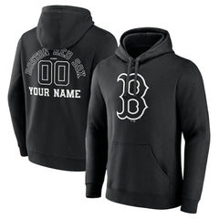 Black Boston Red Sox Monochrome Personalized Name & Number Pullover Hoodie