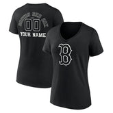 Black Boston Red Sox Women's Monochrome Personalized Name & Number V-Neck T-Shirt