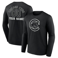 Black Chicago Cubs Monochrome Personalized Name & Number Long Sleeve T-Shirt