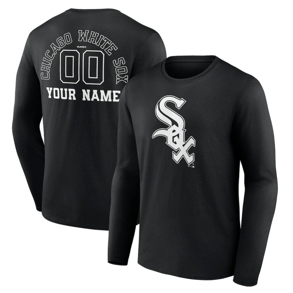 Black Chicago White Sox Monochrome Personalized Name & Number Long Sleeve T-Shirt