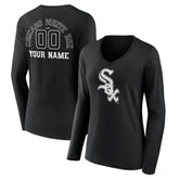 Black Chicago White Sox Women's Monochrome Personalized Name & Number Long Sleeve V-Neck T-Shirt