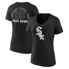 Black Chicago White Sox Women's Monochrome Personalized Name & Number V-Neck T-Shirt