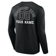 Black Cincinnati Reds Monochrome Personalized Name & Number Long Sleeve T-Shirt