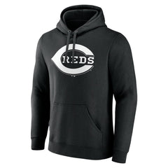 Black Cincinnati Reds Monochrome Personalized Name & Number Pullover Hoodie