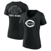 Black Cincinnati Reds Women's Monochrome Personalized Name & Number V-Neck T-Shirt