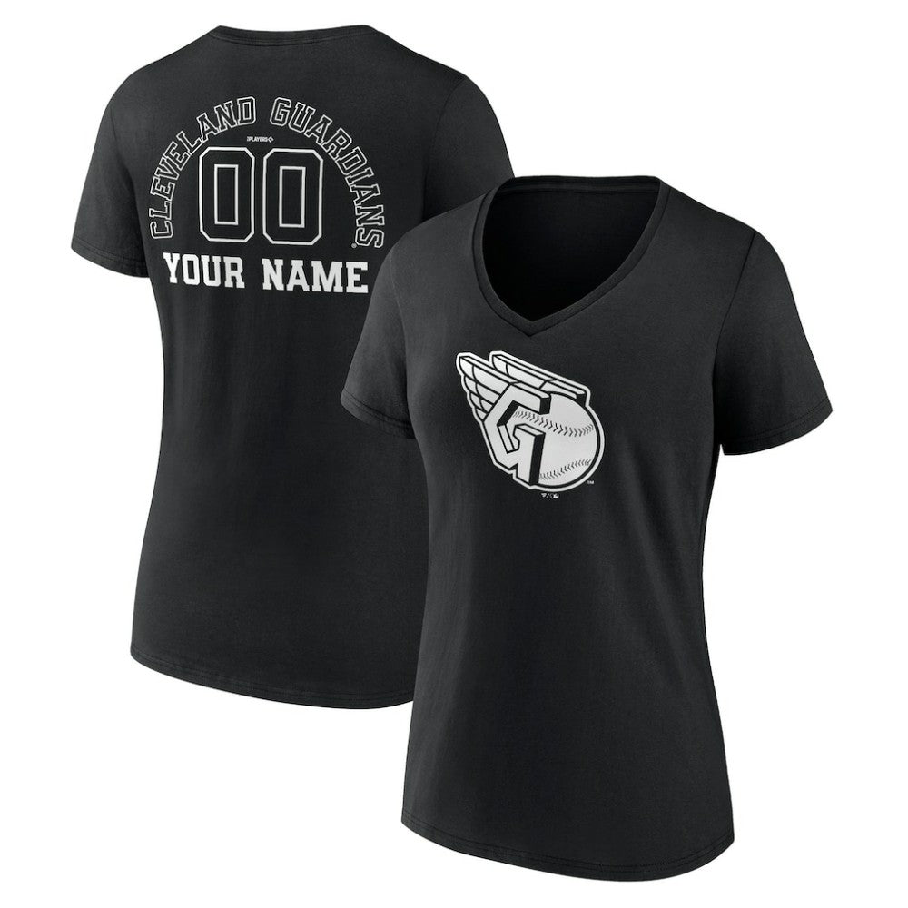 Black Cleveland Guardians Women's Monochrome Personalized Name & Number V-Neck T-Shirt