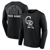 Black Colorado Rockies Monochrome Personalized Name & Number Long Sleeve T-Shirt
