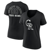 Black Colorado Rockies Women's Monochrome Personalized Name & Number V-Neck T-Shirt