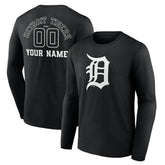 Black Detroit Tigers Monochrome Personalized Name & Number Long Sleeve T-Shirt