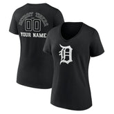 Black Detroit Tigers Women's Monochrome Personalized Name & Number V-Neck T-Shirt