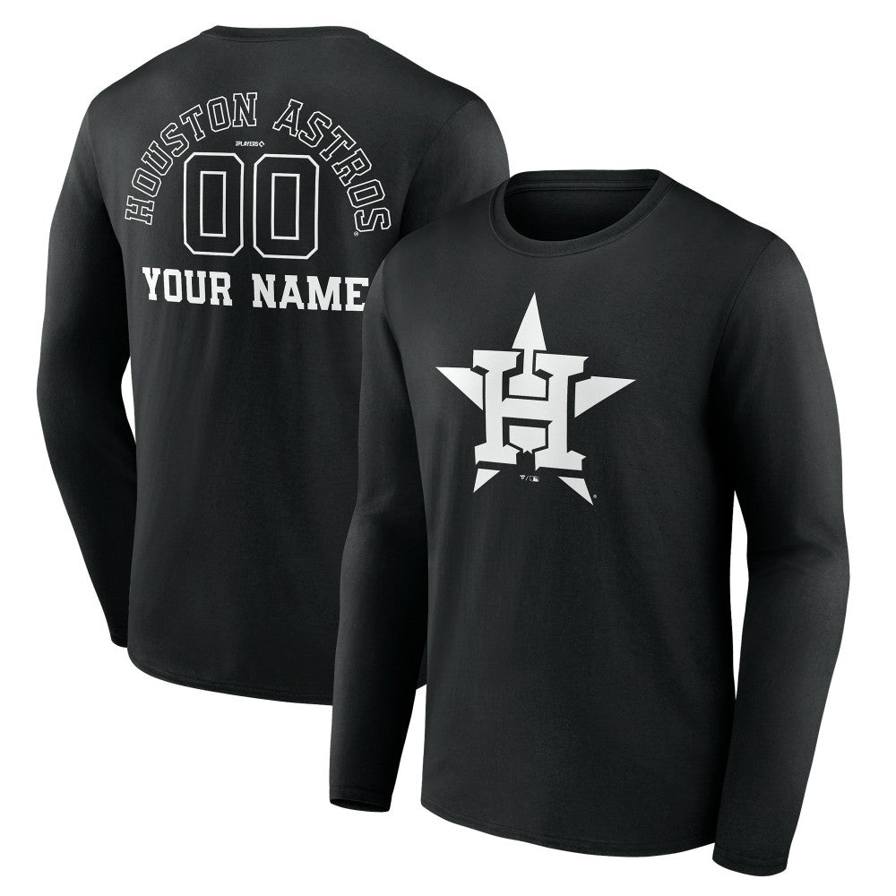 Black Houston Astros Monochrome Personalized Name & Number Long Sleeve T-Shirt