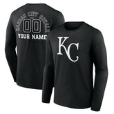 Black Kansas City Royals Monochrome Personalized Name & Number Long Sleeve T-Shirt