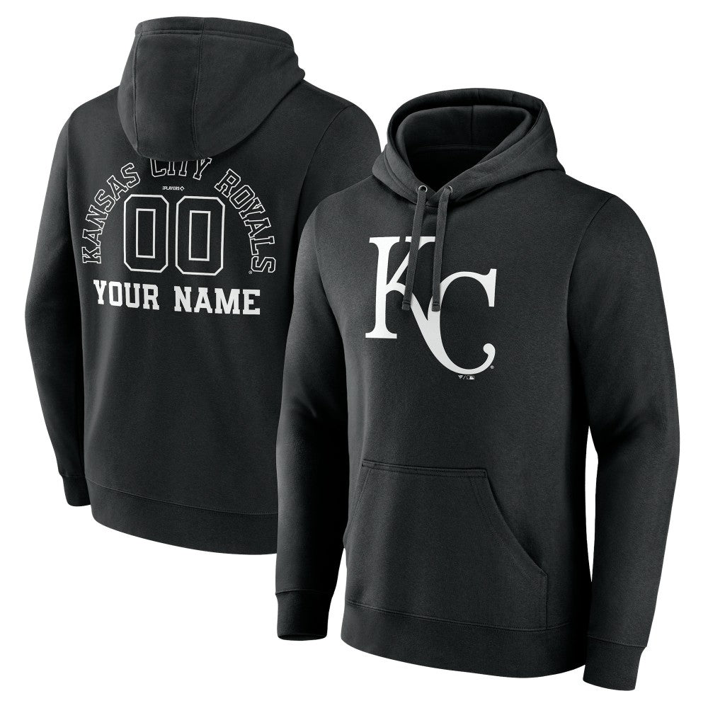 Black Kansas City Royals Monochrome Personalized Name & Number Pullover Hoodie