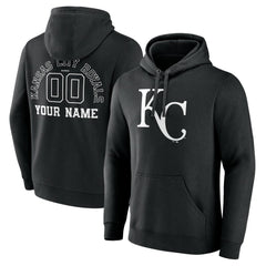 Black Kansas City Royals Monochrome Personalized Name & Number Pullover Hoodie