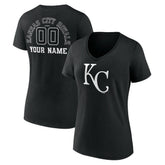 Black Kansas City Royals Women's Monochrome Personalized Name & Number V-Neck T-Shirt