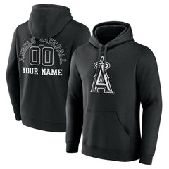 Black Los Angeles Angels Monochrome Personalized Name & Number Pullover Hoodie