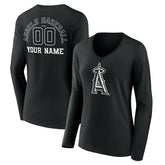 Black Los Angeles Angels Women's Monochrome Personalized Name & Number Long Sleeve V-Neck T-Shirt