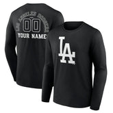 Black Los Angeles Dodgers Monochrome Personalized Name & Number Long Sleeve T-Shirt