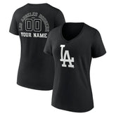 Black Los Angeles Dodgers Women's Monochrome Personalized Name & Number V-Neck T-Shirt