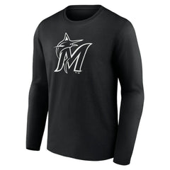 Black Miami Marlins Monochrome Personalized Name & Number Long Sleeve T-Shirt