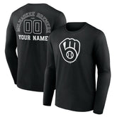 Black Milwaukee Brewers Monochrome Personalized Name & Number Long Sleeve T-Shirt