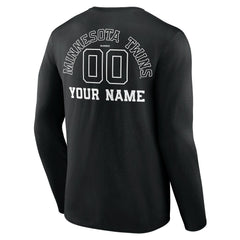 Black Minnesota Twins Monochrome Personalized Name & Number Long Sleeve T-Shirt