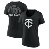 Black Minnesota Twins Women's Monochrome Personalized Name & Number V-Neck T-Shirt
