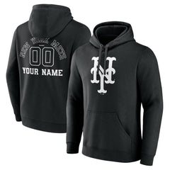 Black New York Mets Monochrome Personalized Name & Number Pullover Hoodie