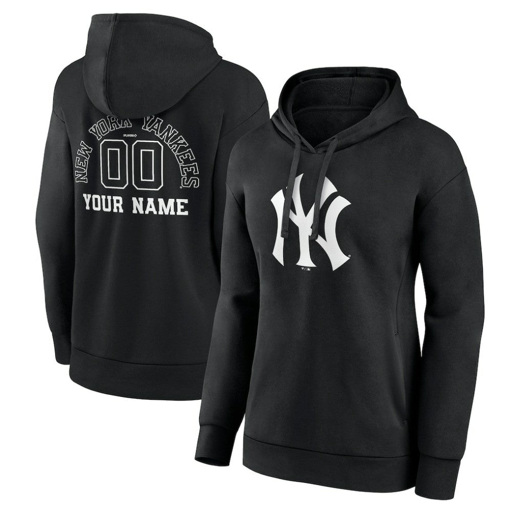 Black New York Yankees Women's Monochrome Personalized Name & Number Pullover Hoodie